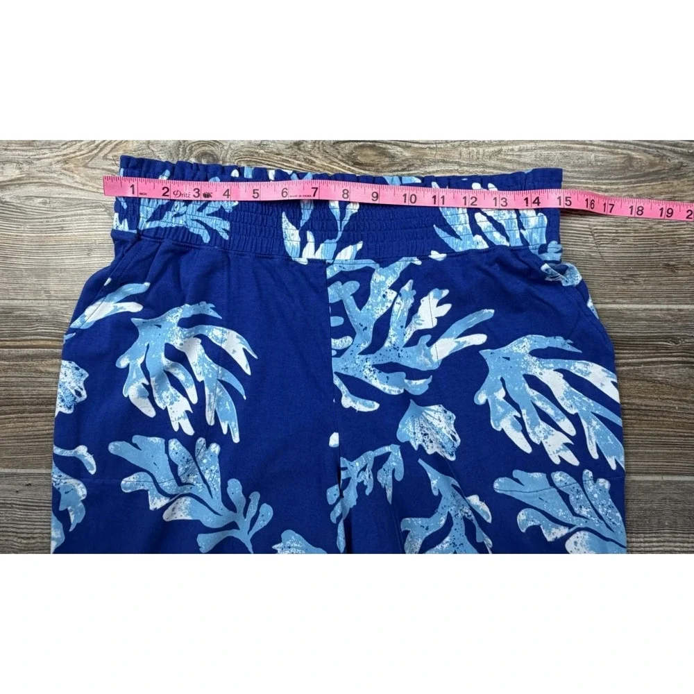 D&Co. BEACH Pants Women S Blue Tropical Floral Boho Beachy Coastal Summer Lounge